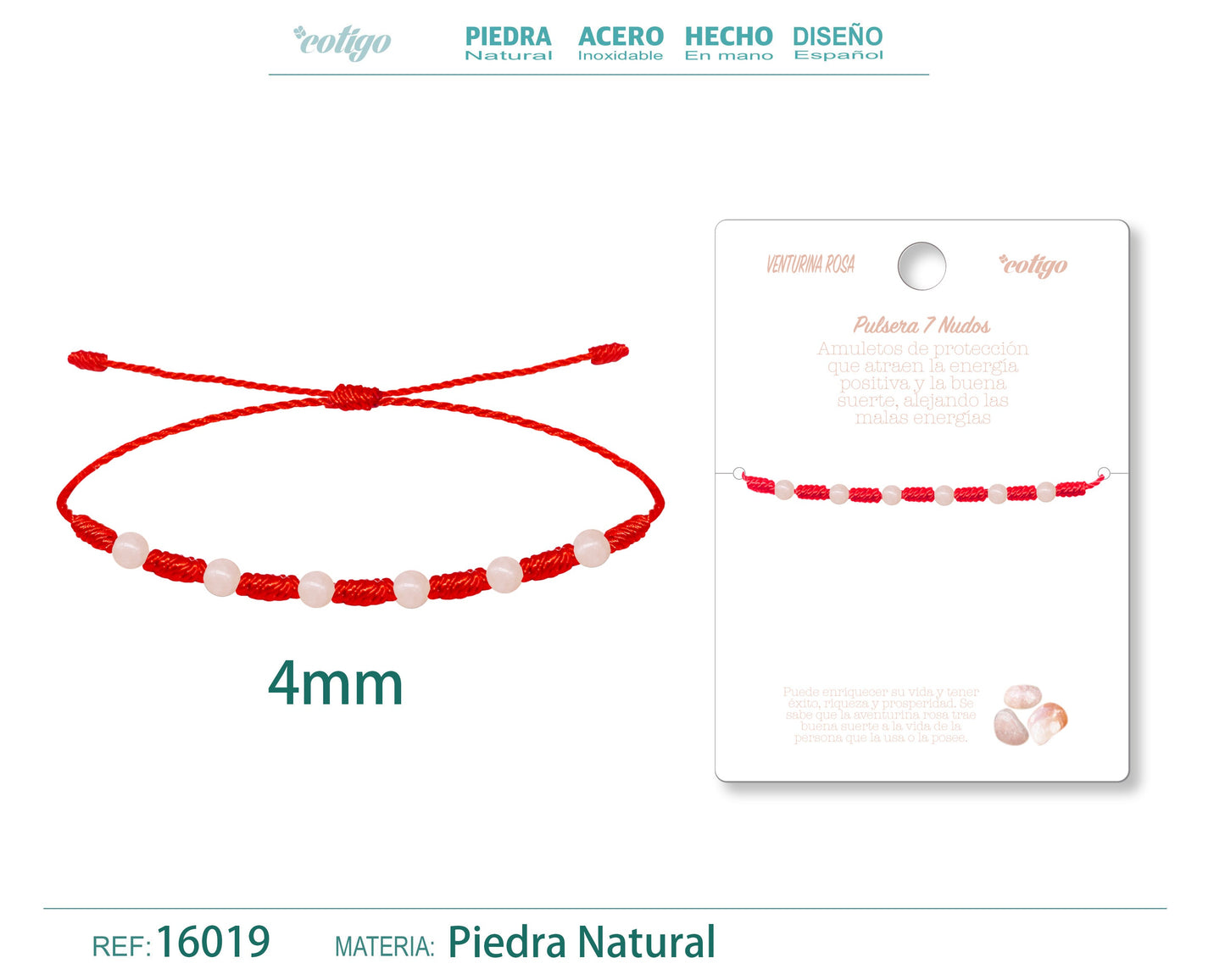 Pulsera 7 Nudos con Aventurina rosa 4mm