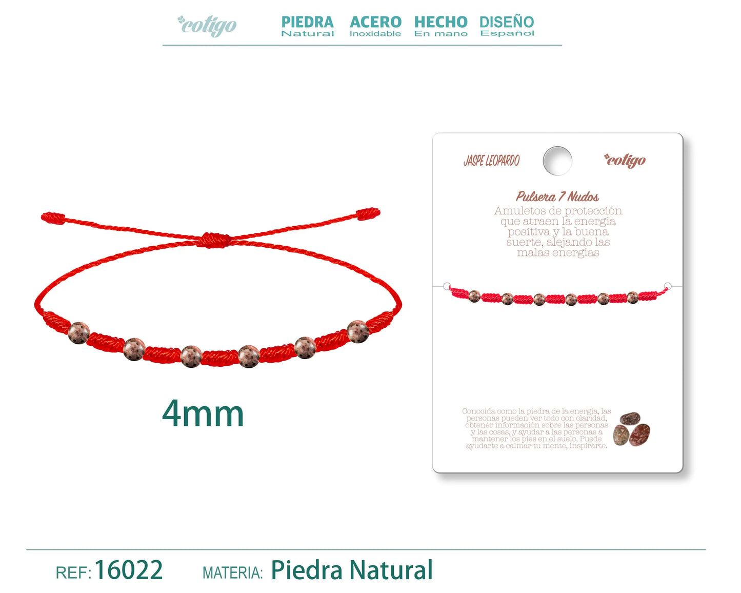 Pulsera 7 Nudos con Jaspe leopardo 4mm - cotigo