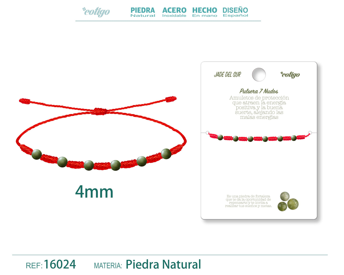 Pulsera 7 Nudos con Jade del sur 4mm