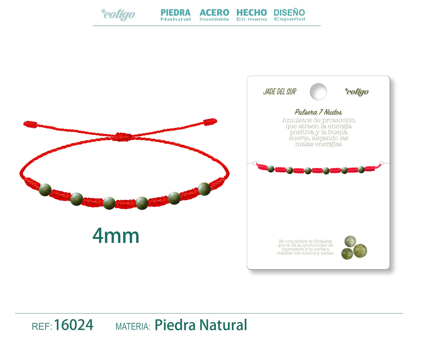 Pulsera 7 Nudos con Jade del sur 4mm - cotigo