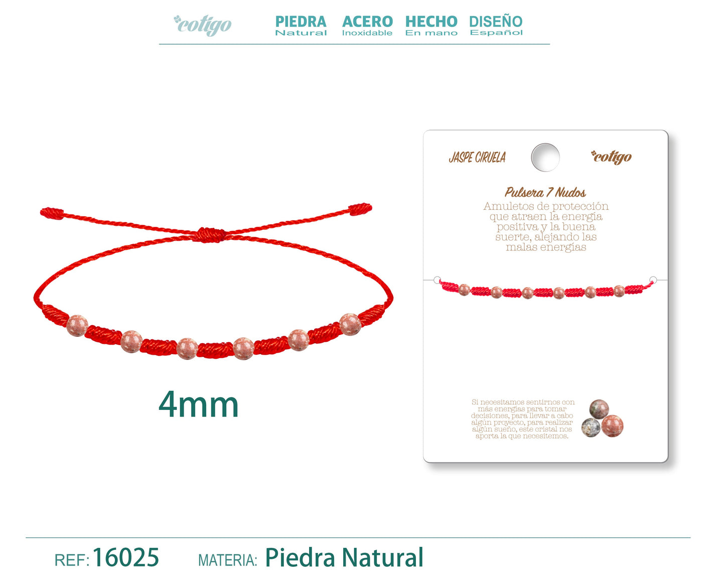 Pulsera 7 Nudos con Jaspe ciruela 4mm