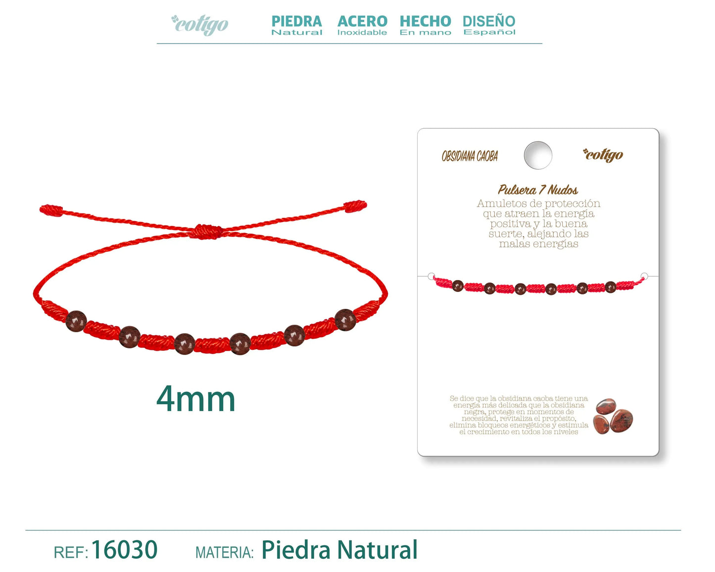 Pulsera 7 Nudos con Obsidiana Caoba 4mm - cotigo