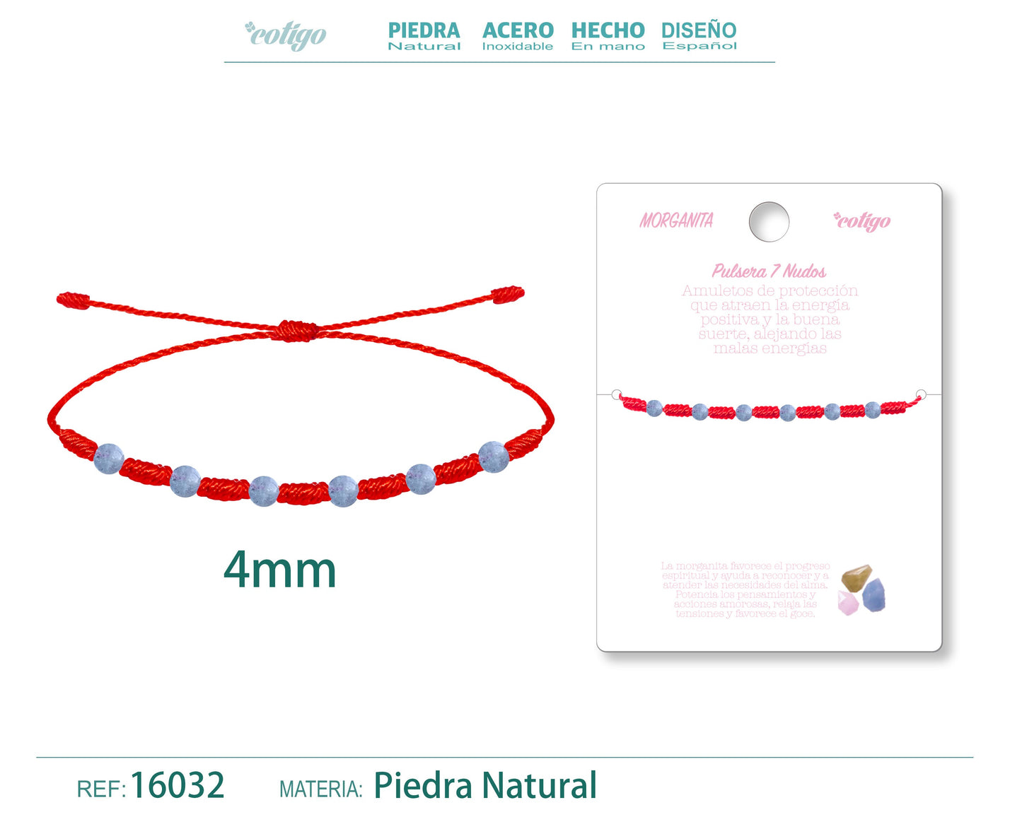 Pulsera 7 Nudos con Morganita 4mm
