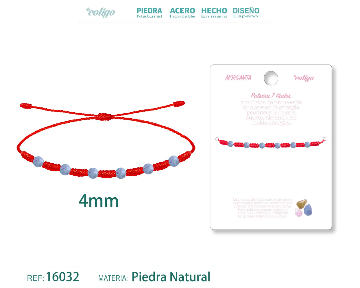 Pulsera 7 Nudos con Morganita 4mm - cotigo