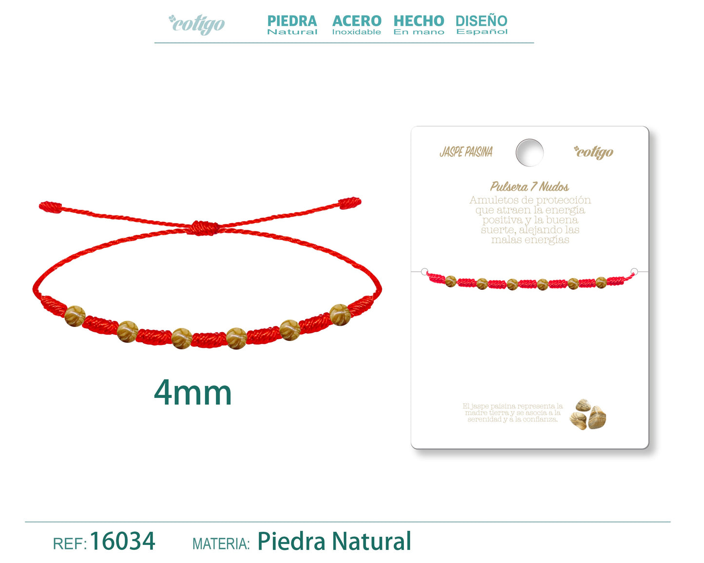 Pulsera 7 Nudos con Jaspe paisina 4mm