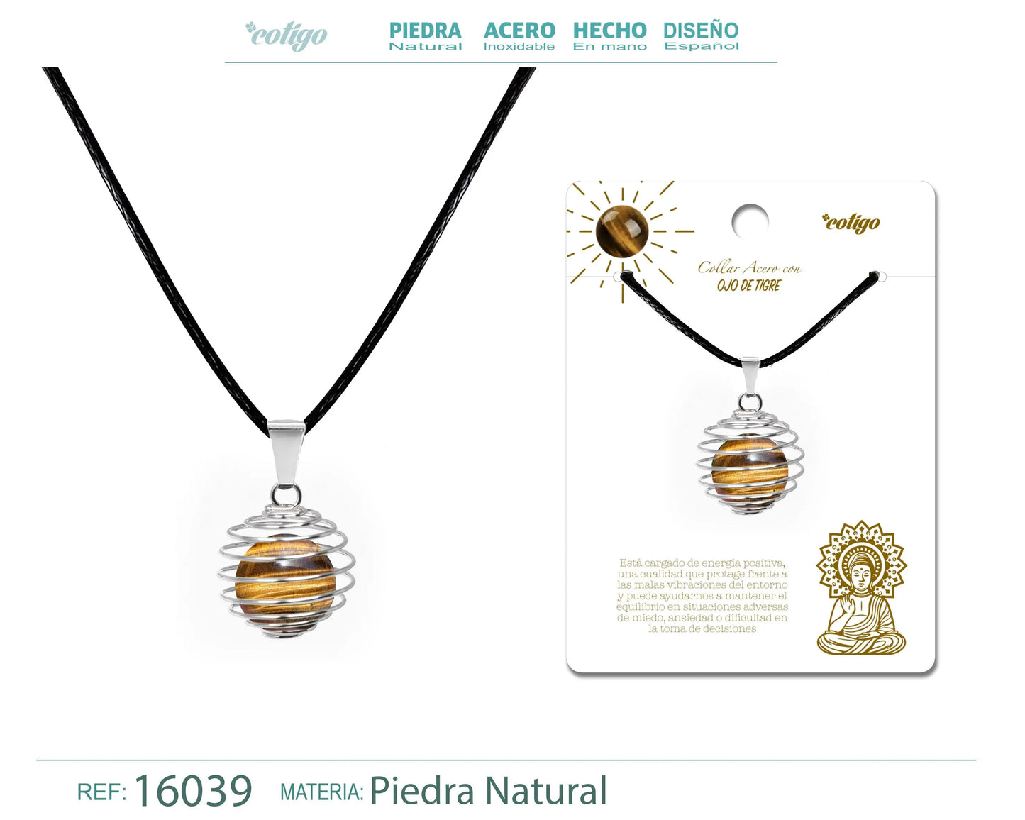 Colgante de Ojo de Tigre 14mm con Acesorio de Acero - cotigo