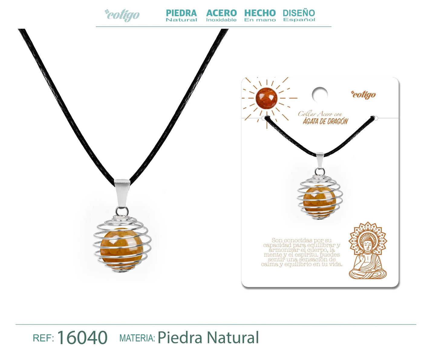 Colgante de Ágata 14mm con Acesorio de Acero - cotigo