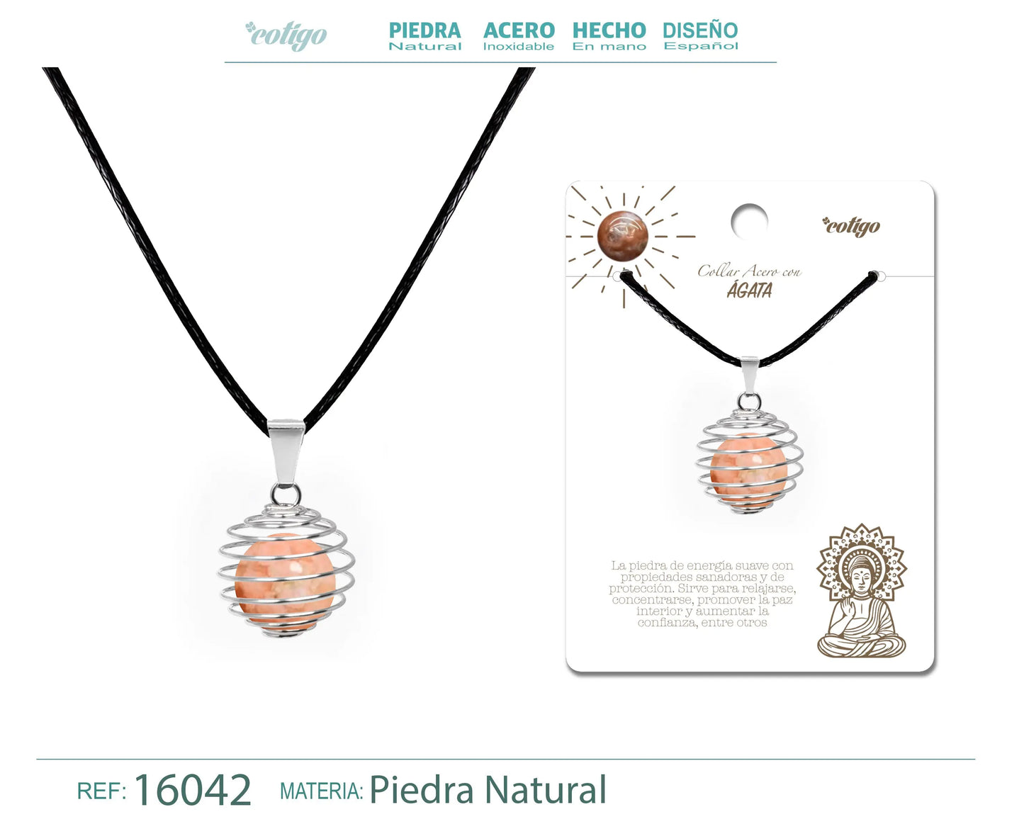 Colgante de Ágata 14mm con Acesorio de Acero - cotigo