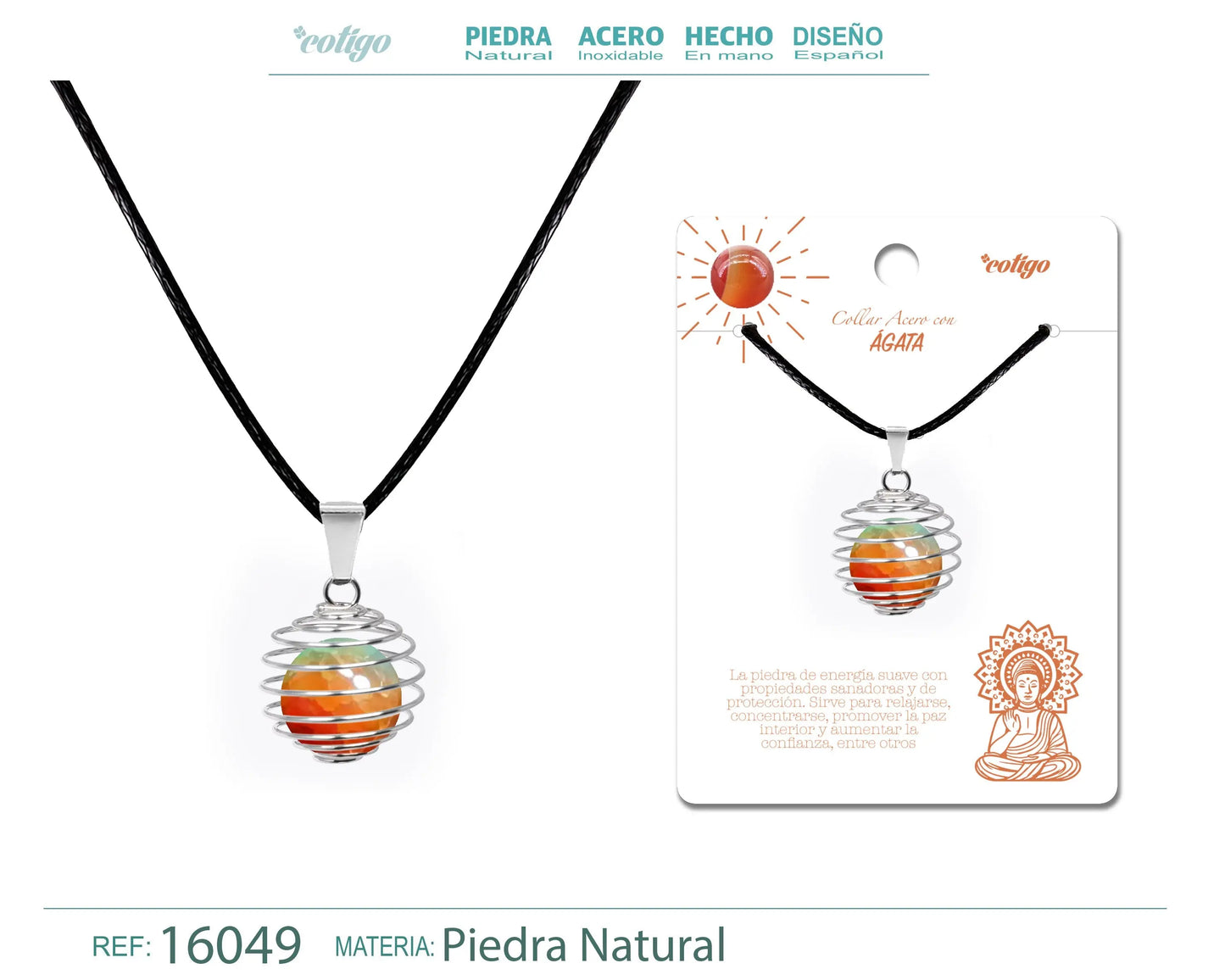 Colgante de Ágata Brillante 14mm con Acesorio de Acero - cotigo
