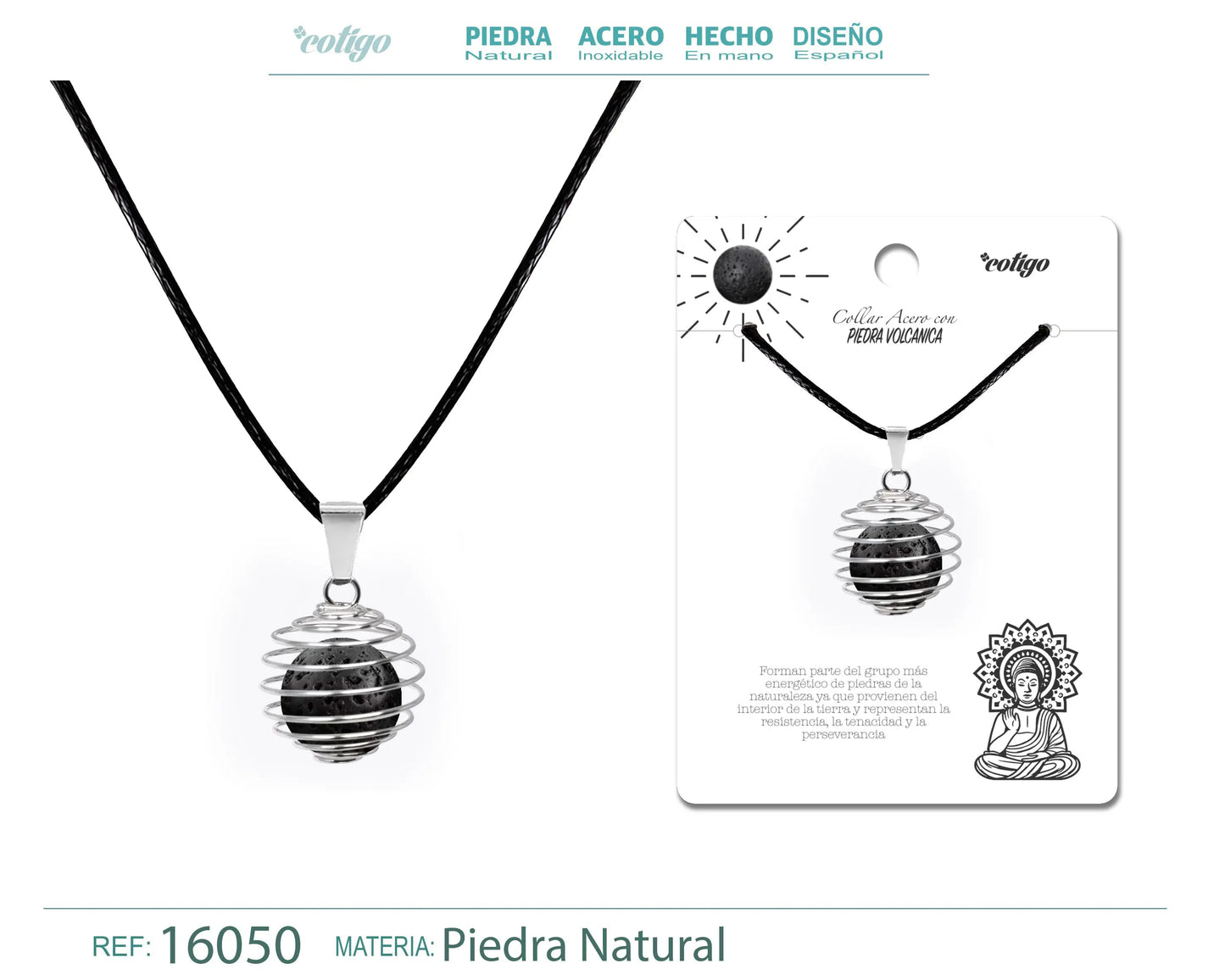 Colgante de Volcánica 14mm con Acesorio de Acero - cotigo