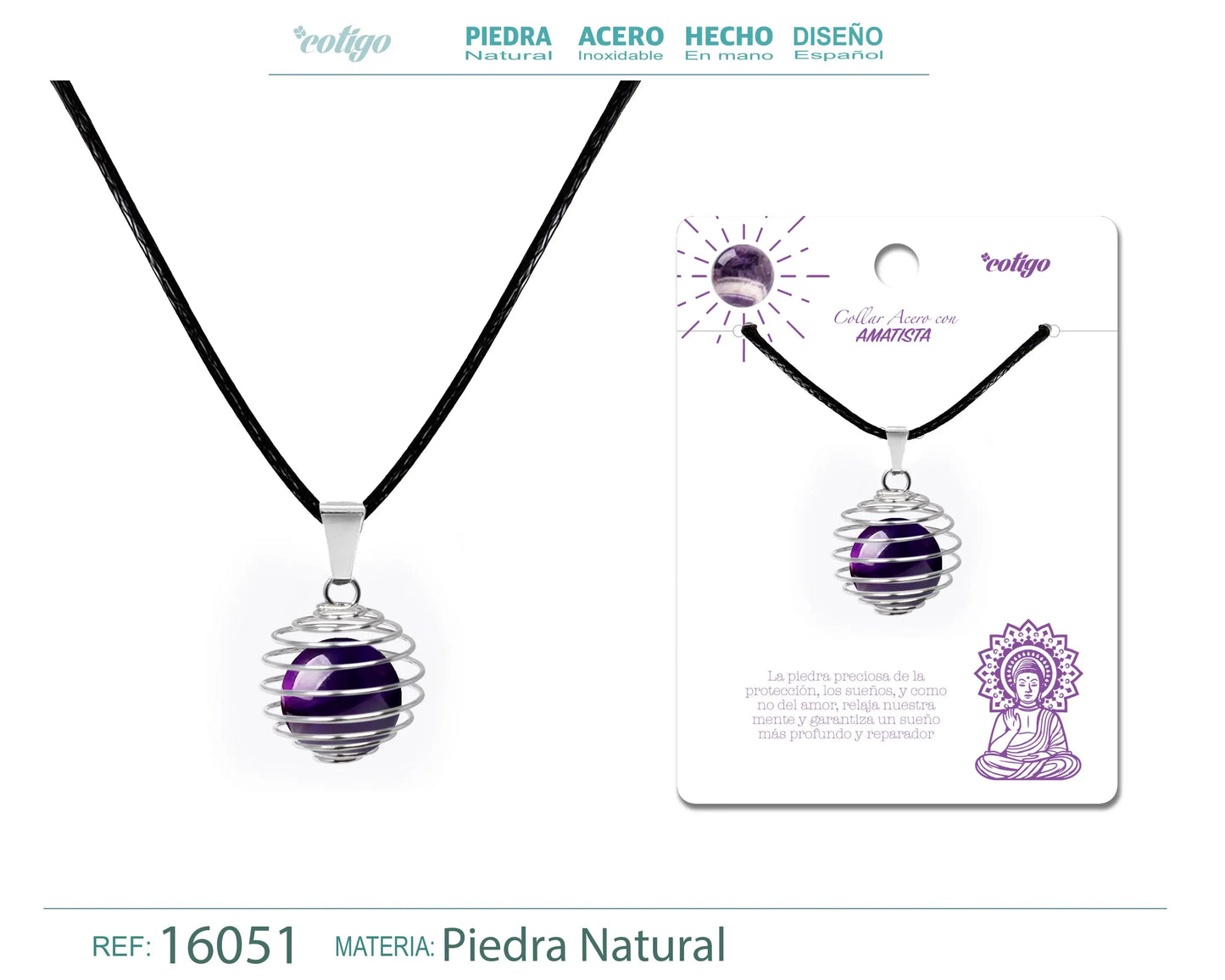 Colgante de Amatista 14mm con Acesorio de Acero - cotigo