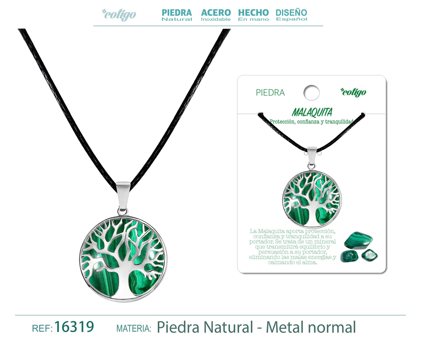 Colgante árbol de Vida de Piedra Malaquita
