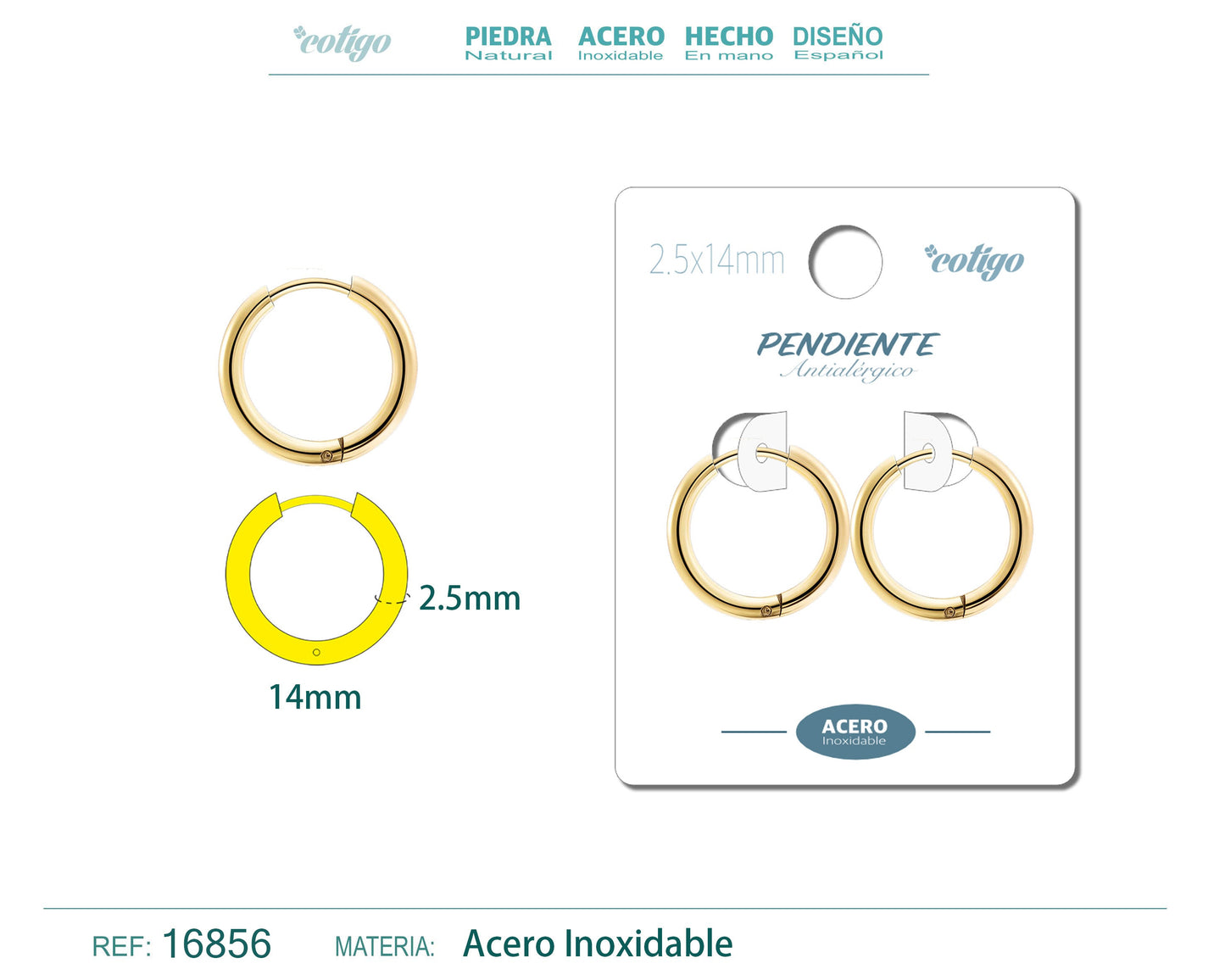 Pendiente Aro Acero 2.5x14 mm Dorado