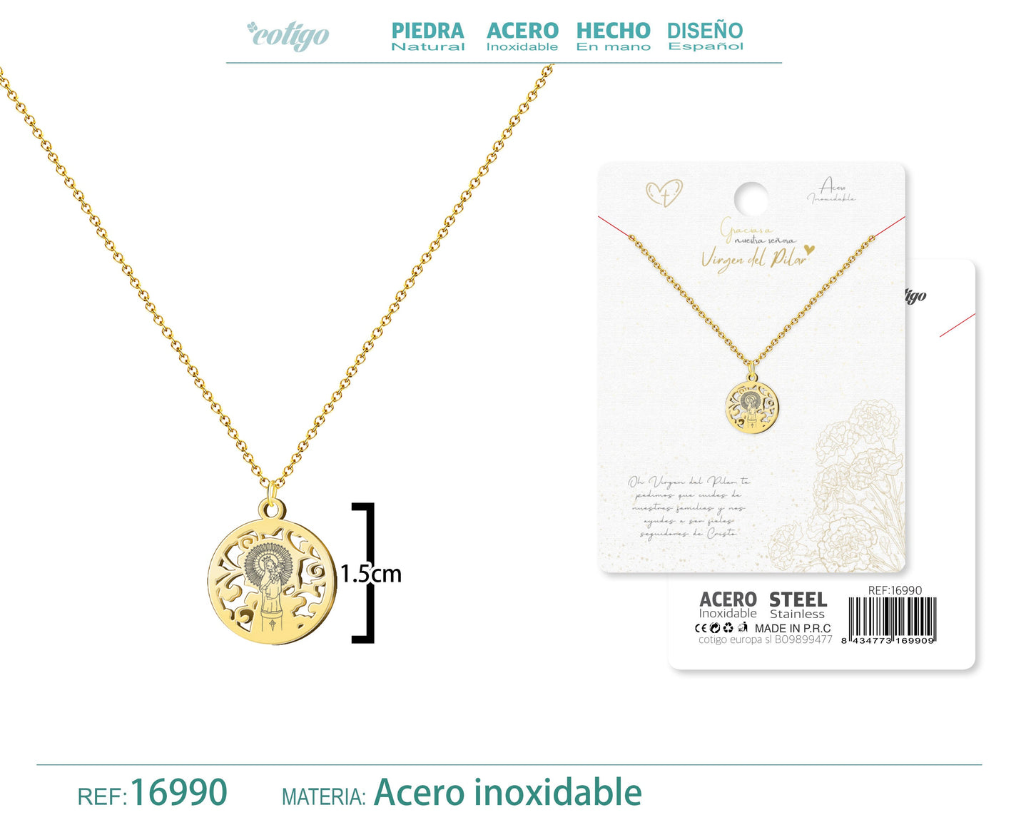 Collar Virgen de Pilar Acero dorado