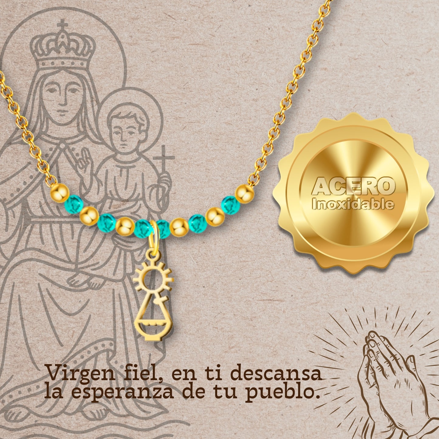 Colgante Virgen Covadonga Acero Dorado