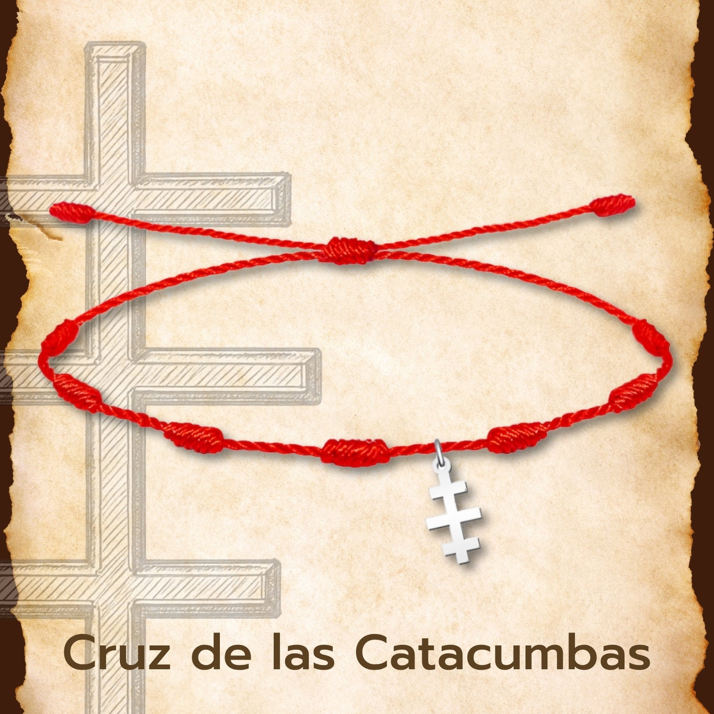 Pulsera 7 Nudos con Cruz de las Catacumbas color Plateado
