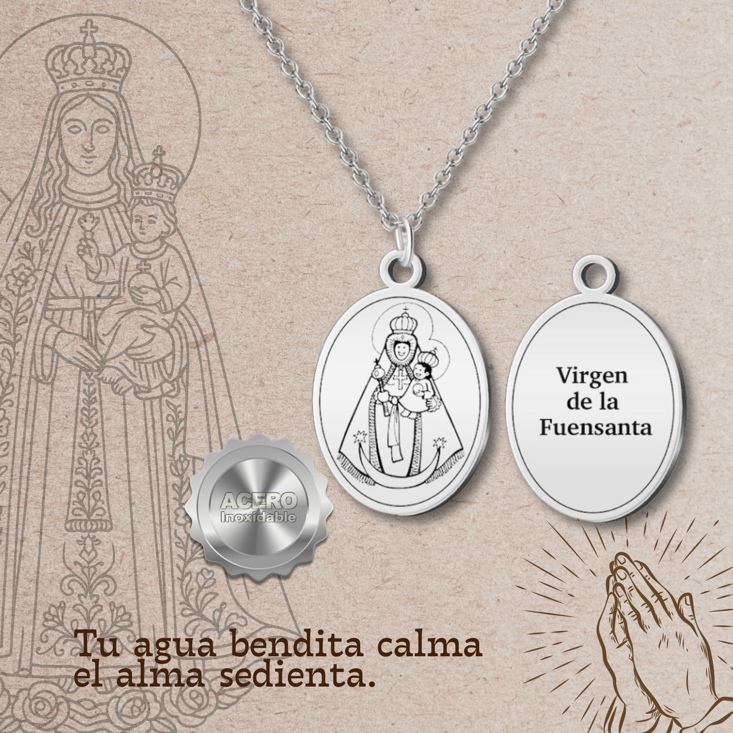 Colgante Virgen de la Fuensanta Acero Plateado