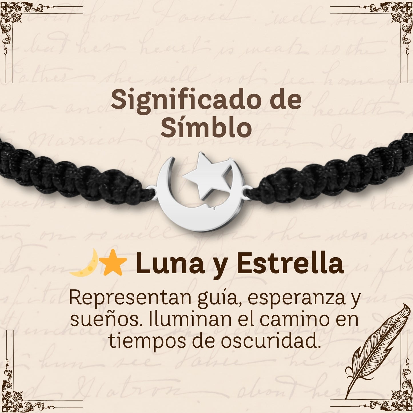 Pulsera Hilo Destino con Luna y Estrella Acero Plateado