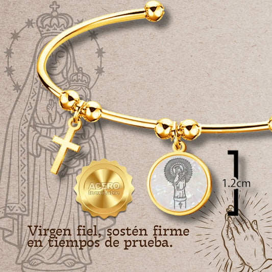 Pulsera Virgen del Pilar de Acero Dorado con Charms de Protección y Suerte - cotigo