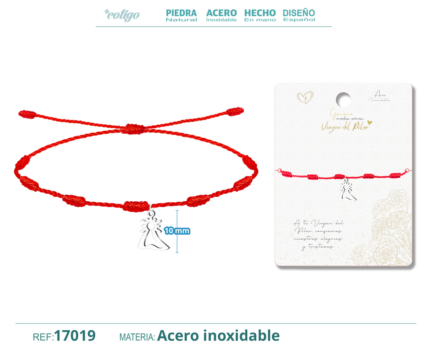 Pulsera 7 Nudos con Silueta de Virgen del Pilar en Acero