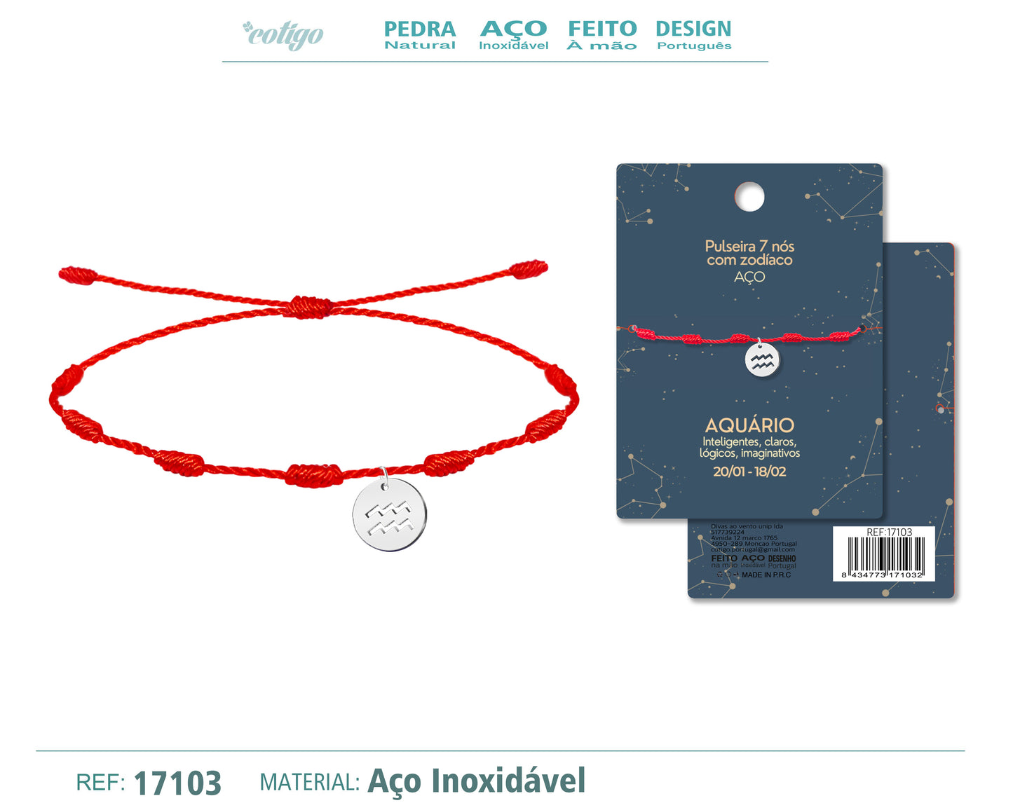 PULSERA 7 NUDOS CON ACUARIO ACERO COLOR PLATEADO