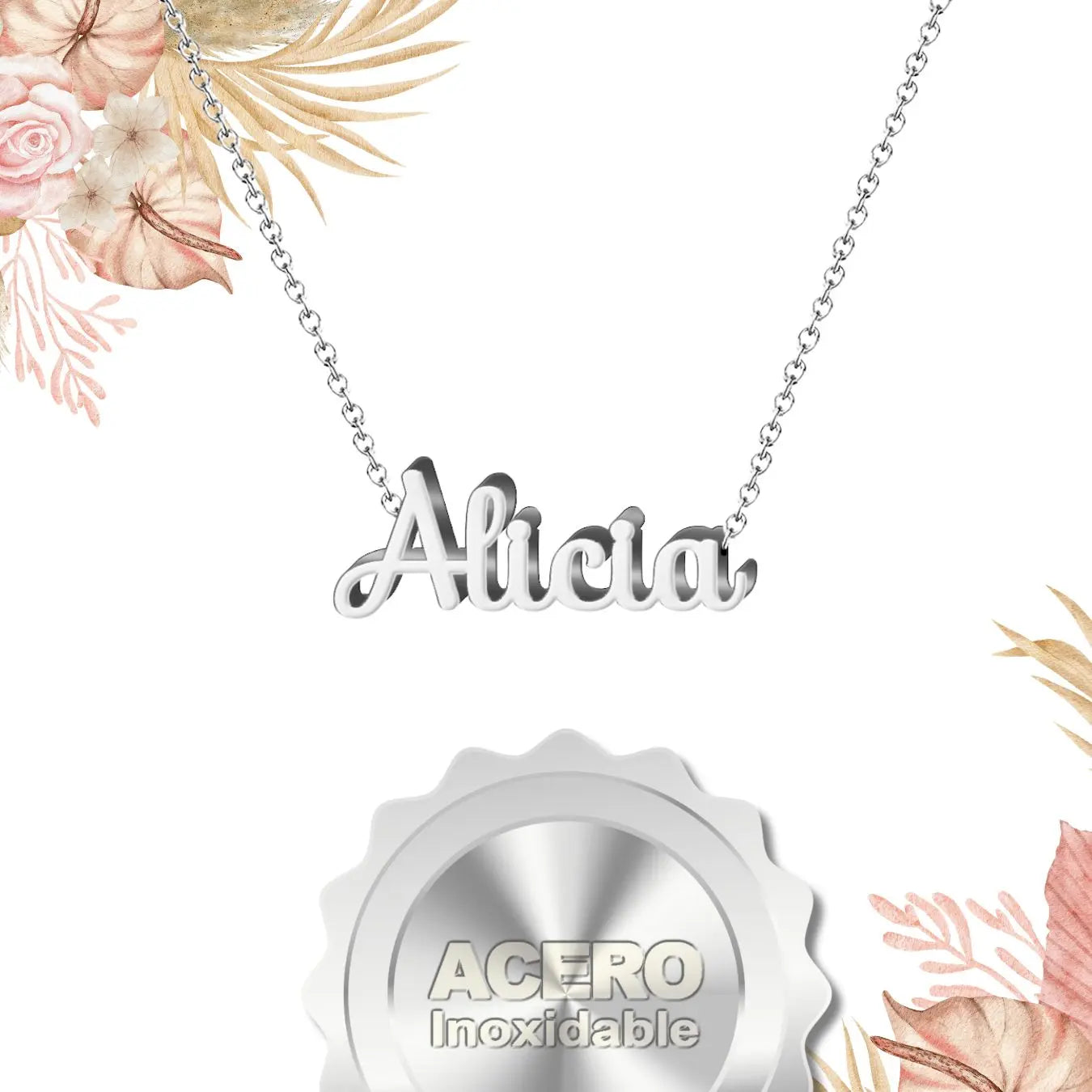 Collar con Nombre Alicia - Acero Inoxidable Plateado - cotigo