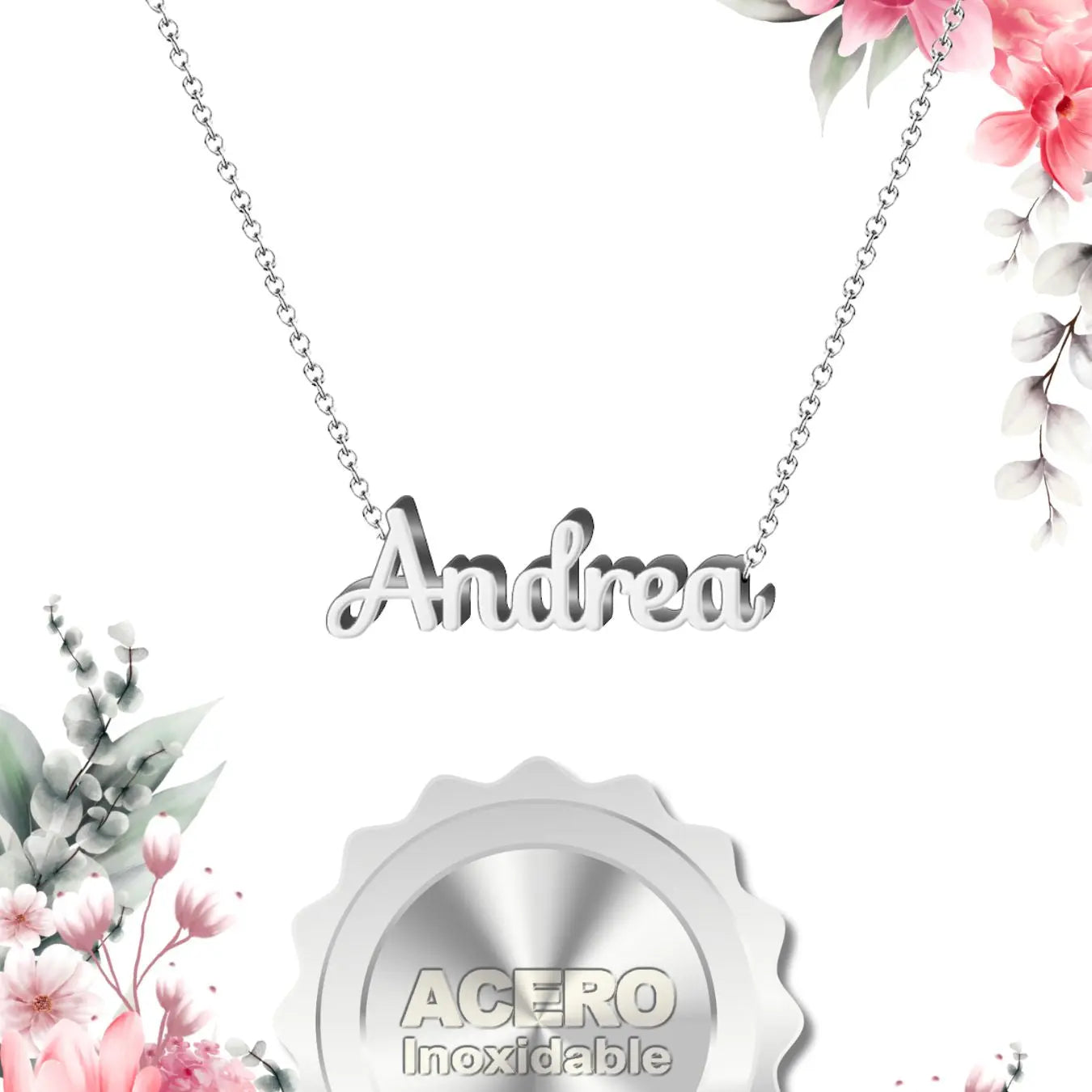 Collar con Nombre Andrea - Acero Inoxidable Plateado - cotigo