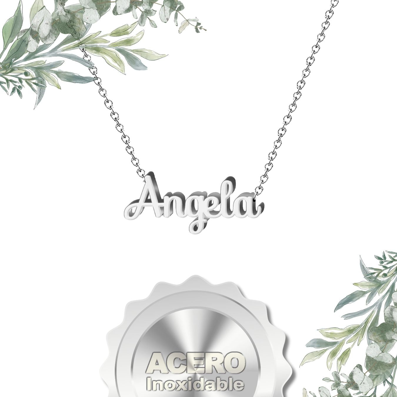Collar Nombre Angela Acero color Plateado