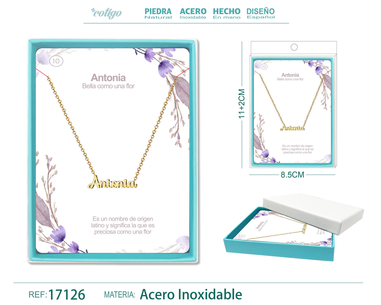 10 Collar Nombre- Antonia -Acero Dorado