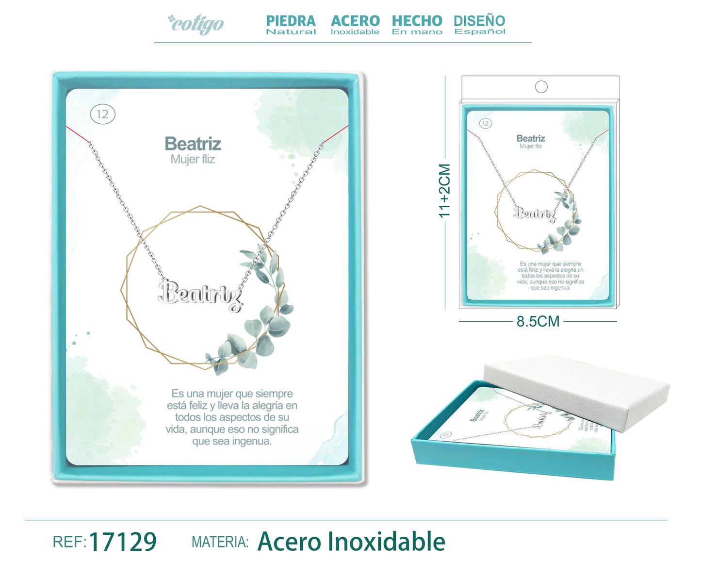 12 Collar Nombre- Belen -Acero Plateado