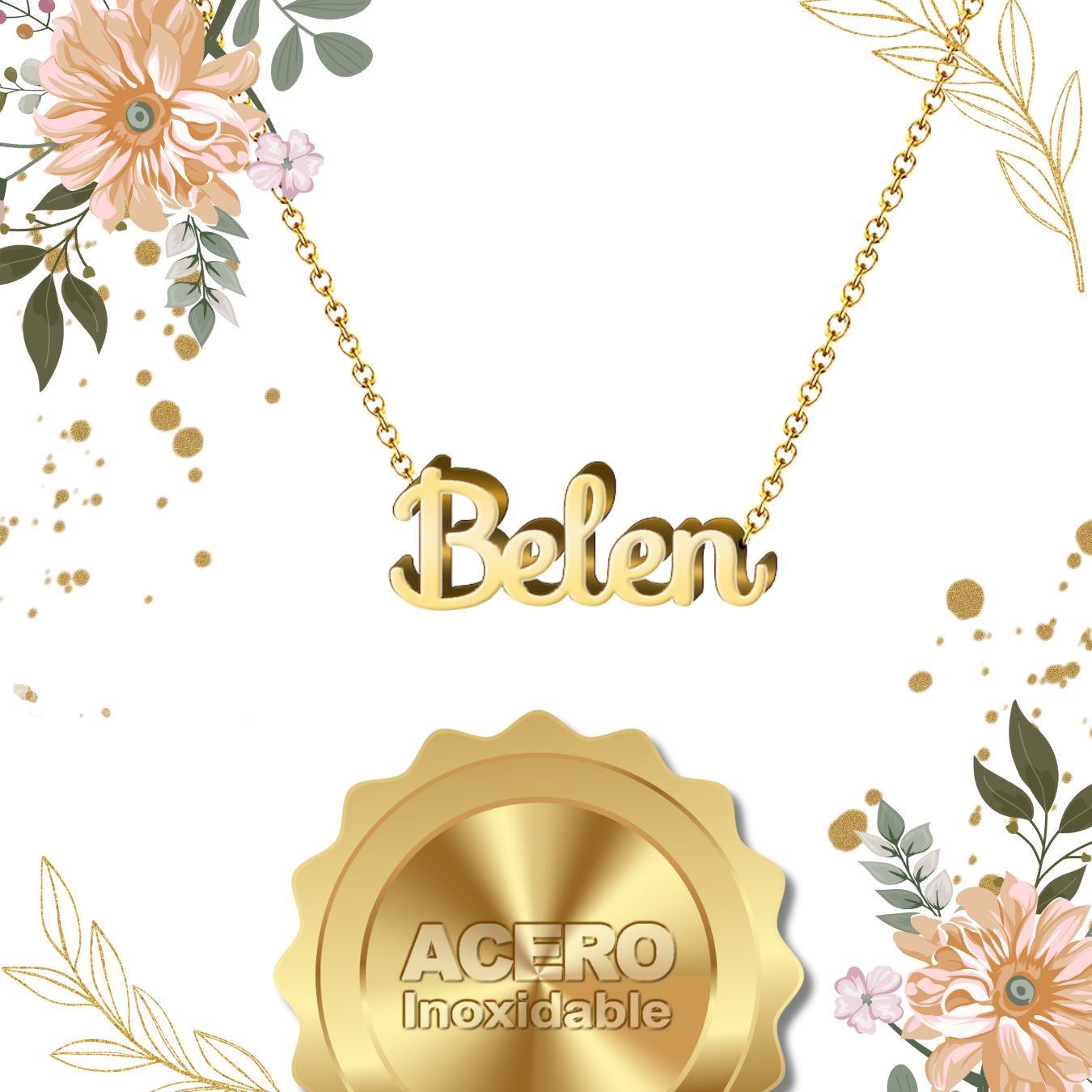 Collar Nombre Belen Acero color Dorado