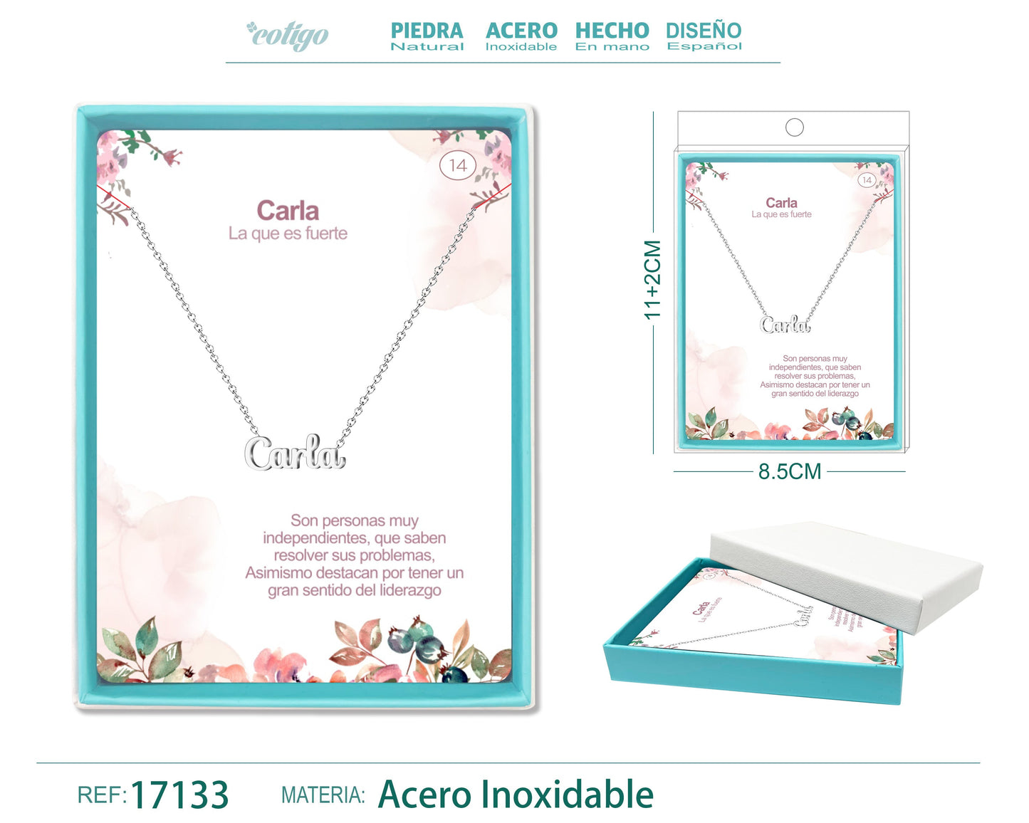 14 Collar Nombre- Carla -Acero Plateado