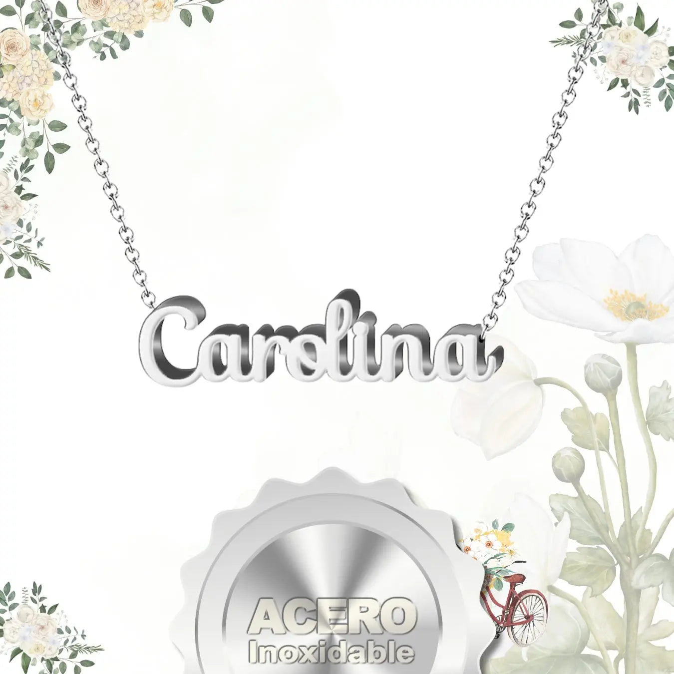Collar con Nombre Carolina - Acero Inoxidable Plateado - cotigo
