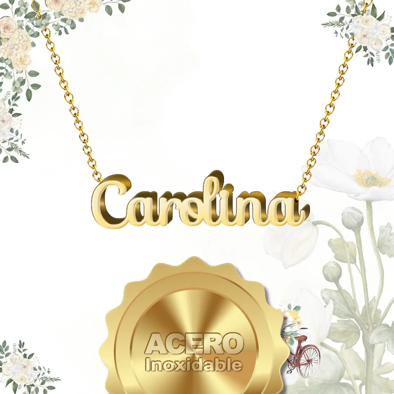 Collar con Nombre Carolina - Acero Inoxidable Dorado - cotigo