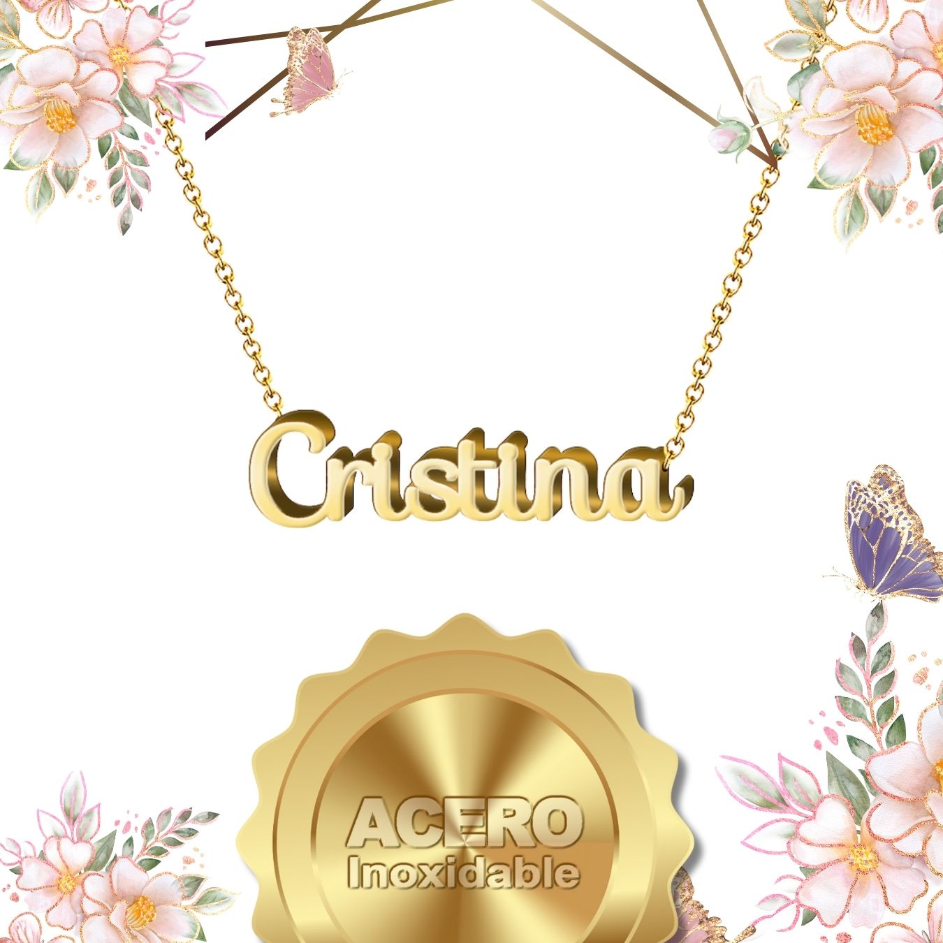 Collar Nombre Cristina Acero color Dorado