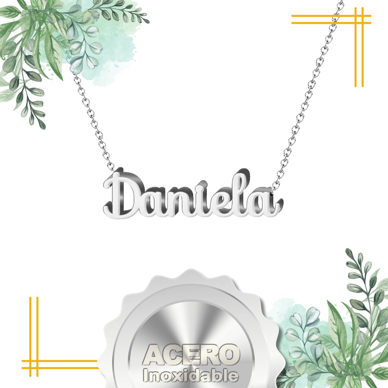 Collar Nombre Daniela Acero color Plateado