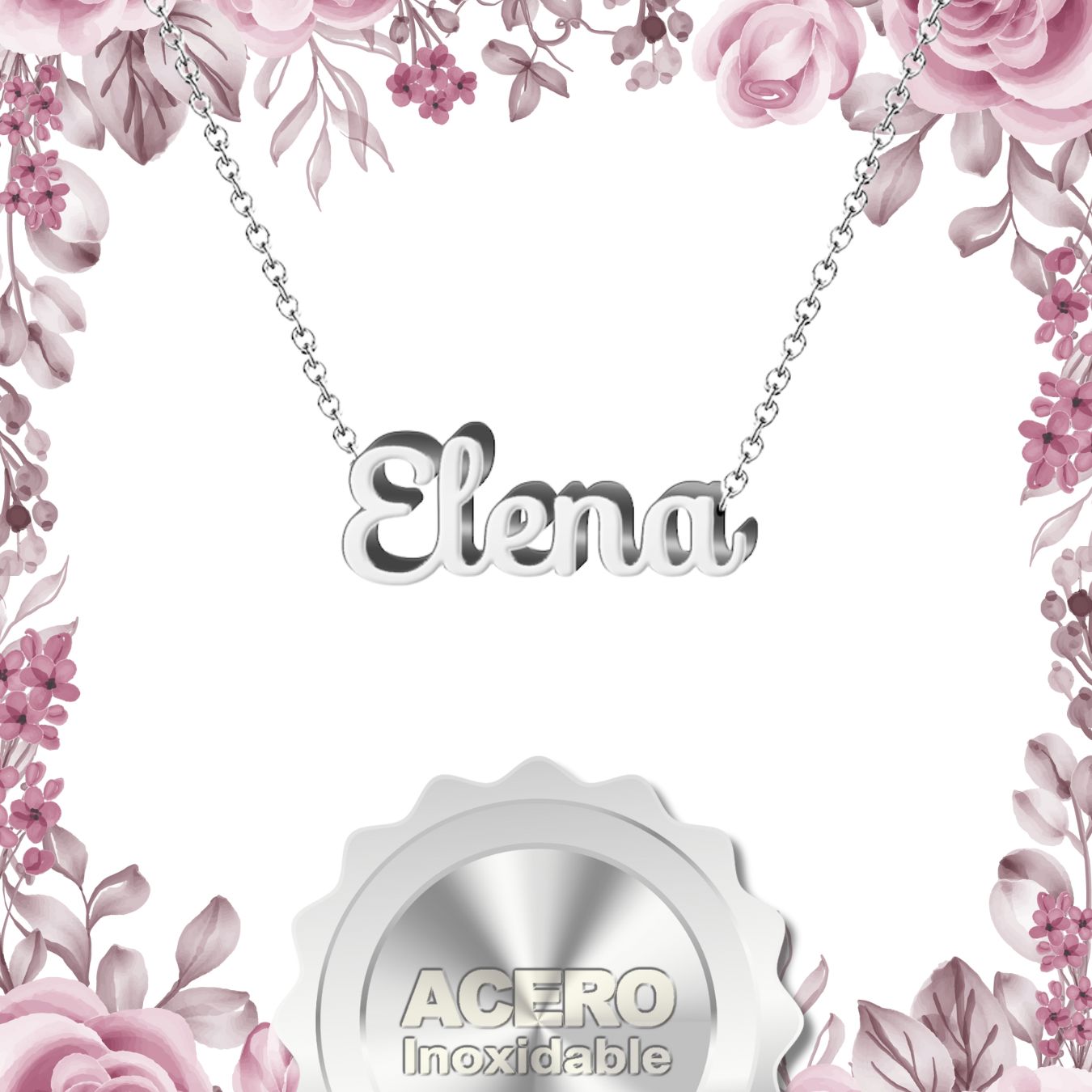 Collar Nombre Elena Acero color Plateado