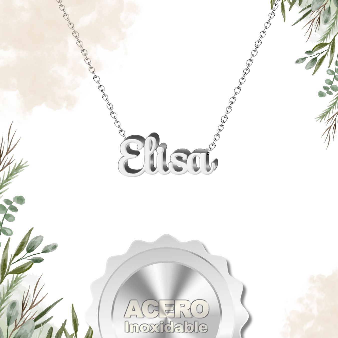 Collar Nombre Elisa Acero color Plateado