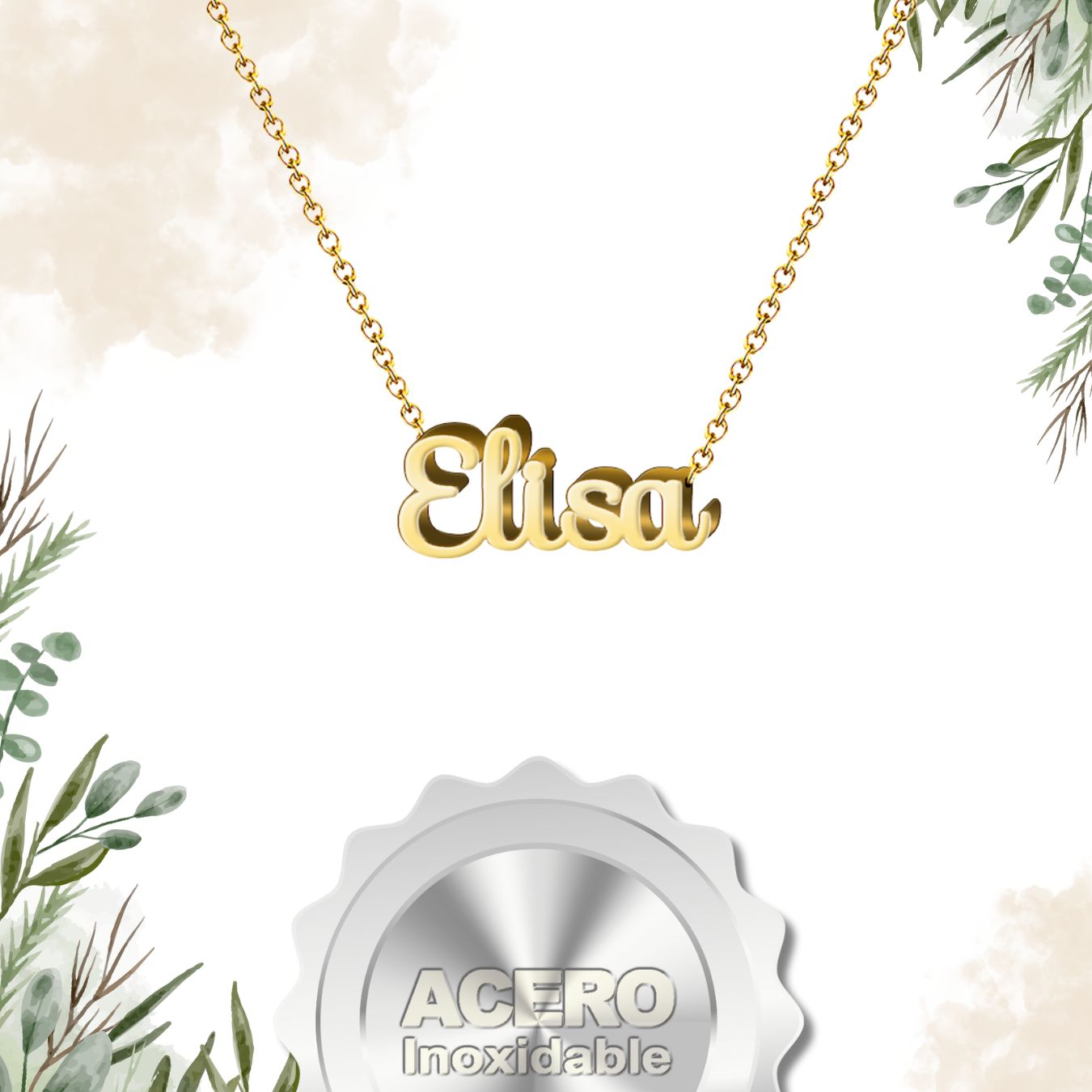 Collar Nombre Elisa Acero color Dorado