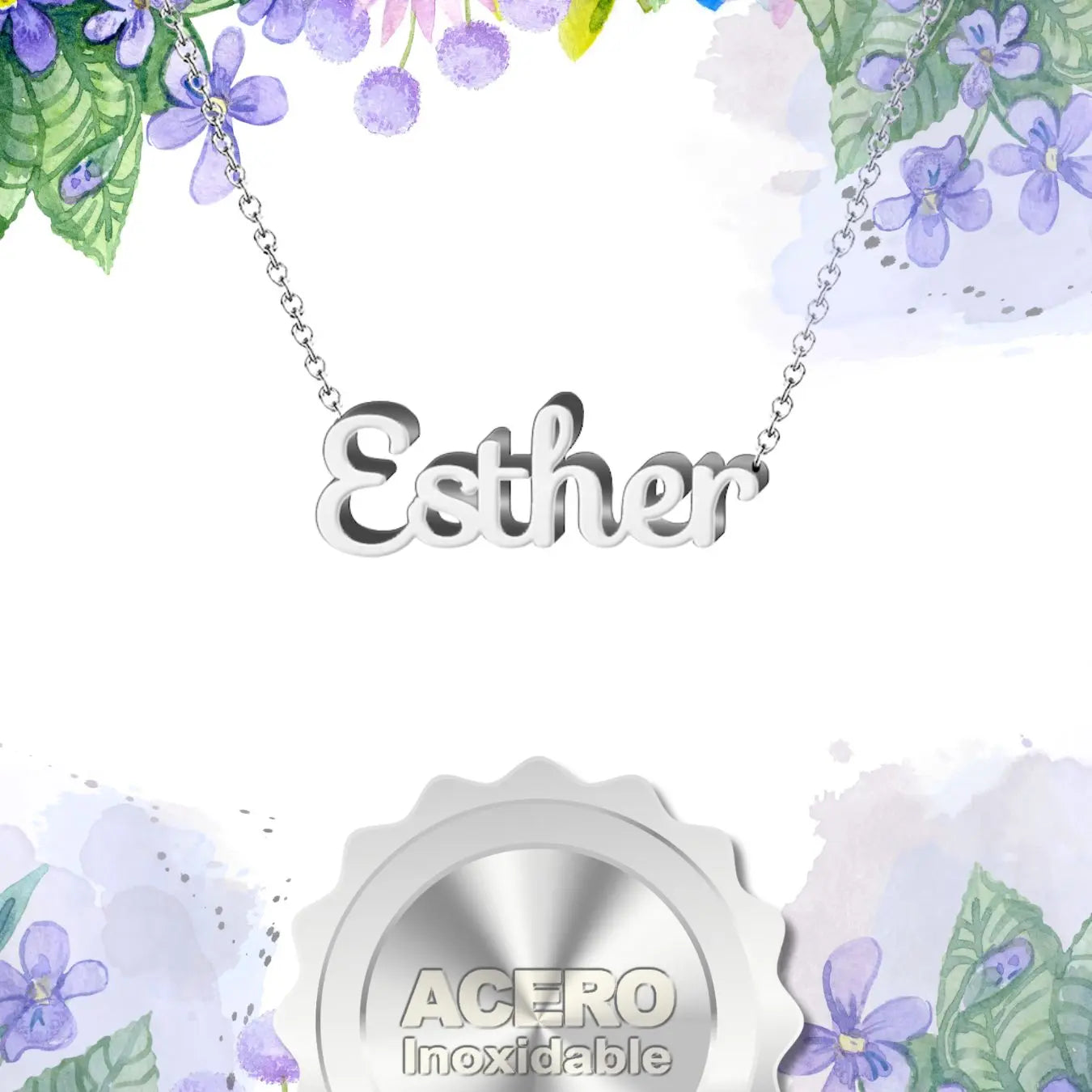 Collar con Nombre Esther - Acero Inoxidable Plateado - cotigo
