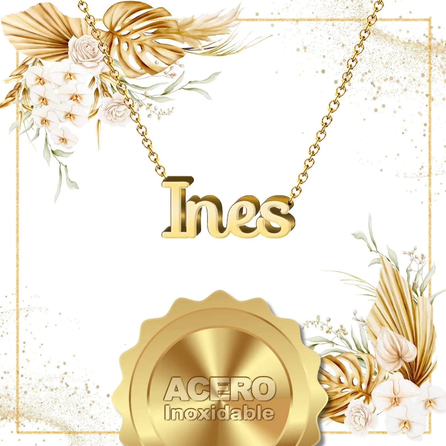 Collar con Nombre Inés - Acero Inoxidable Dorado - cotigo