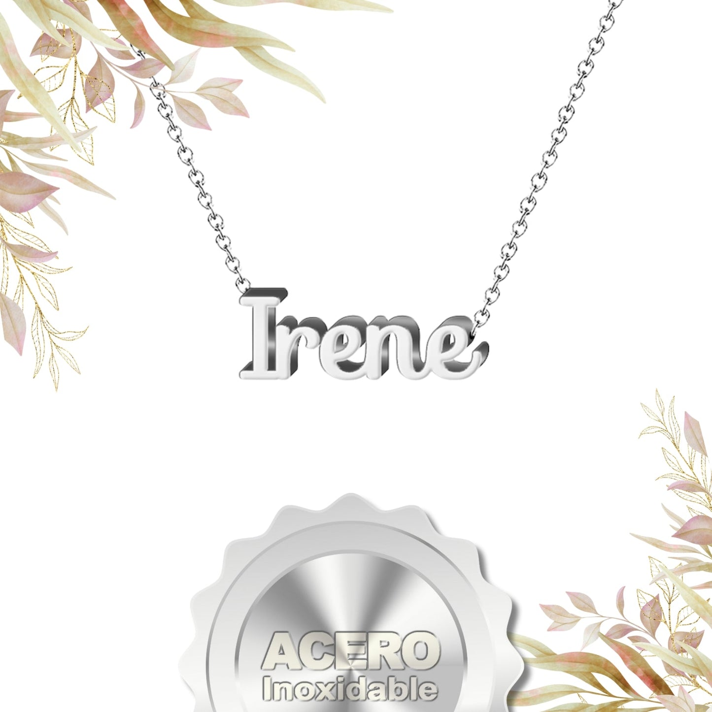 Collar Nombre Irene Acero color Plateado