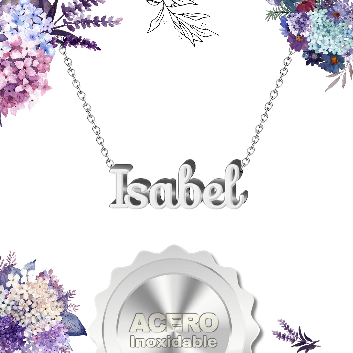 Collar Nombre Isabel Acero color Plateado