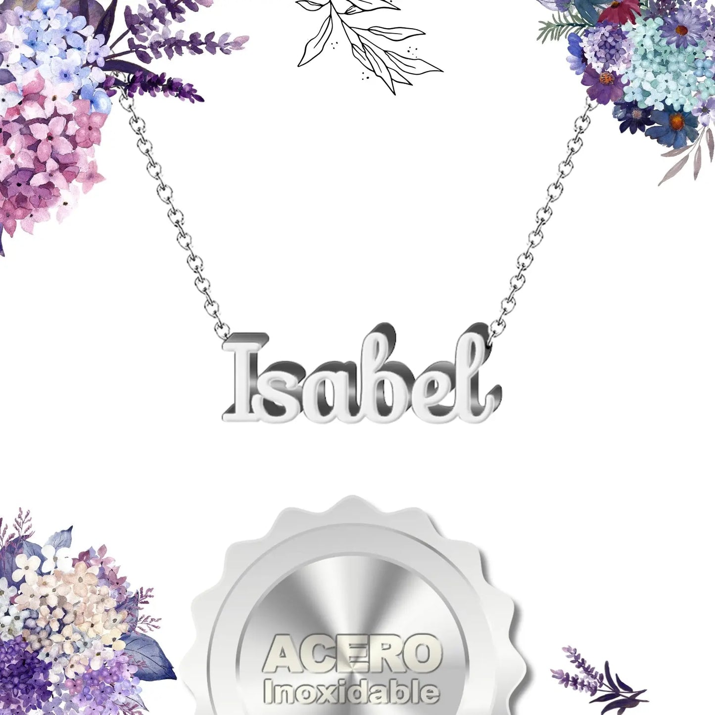 Collar con Nombre Isabel - Acero Inoxidable Plateado - cotigo