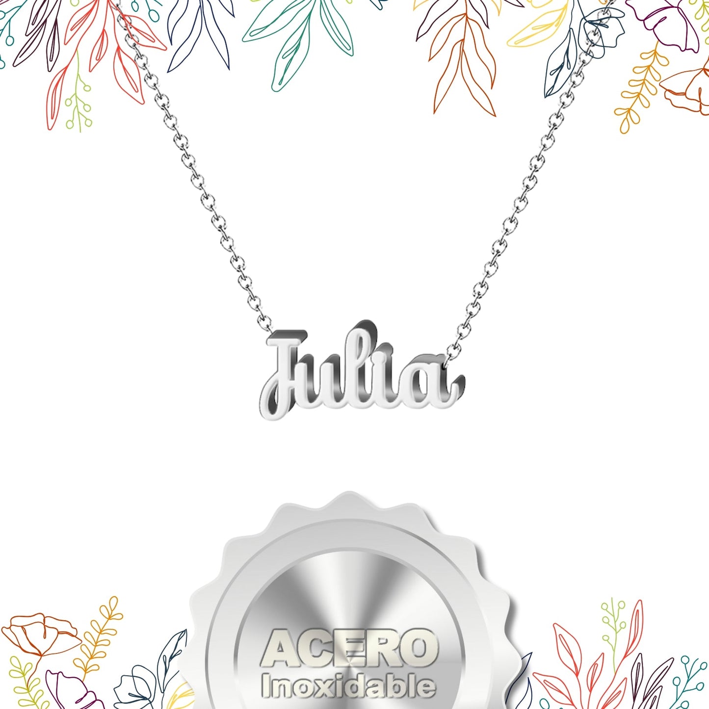 Collar Nombre Julia Acero color Plateado