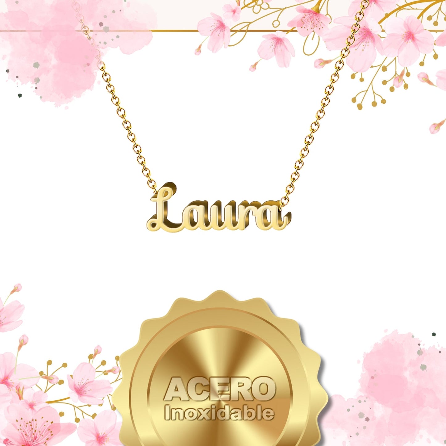 Collar Nombre Laura Acero color Dorado