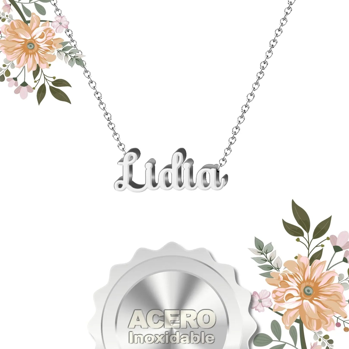 Collar con Nombre Lidia - Acero Inoxidable Plateado - cotigo