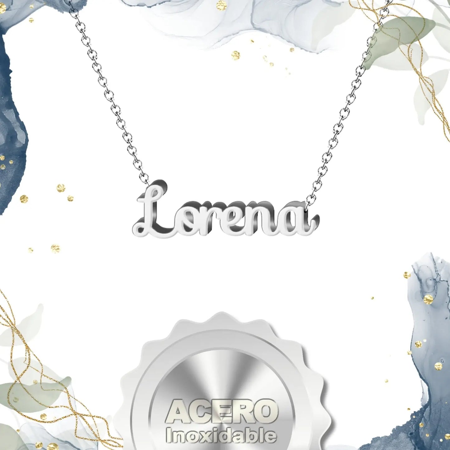 Collar con Nombre Lorena - Acero Inoxidable Plateado - cotigo