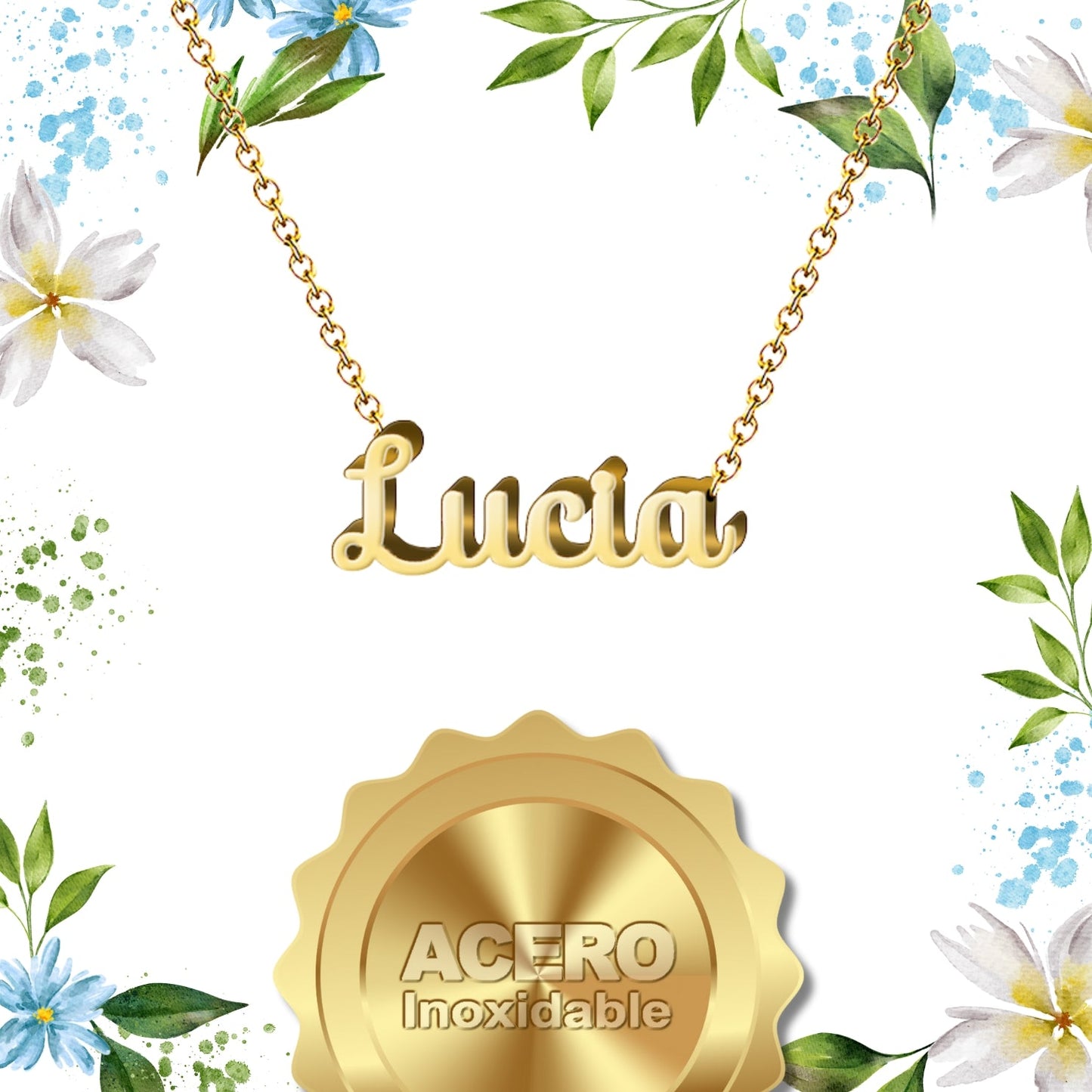 Collar Nombre Lucía Acero color Dorado
