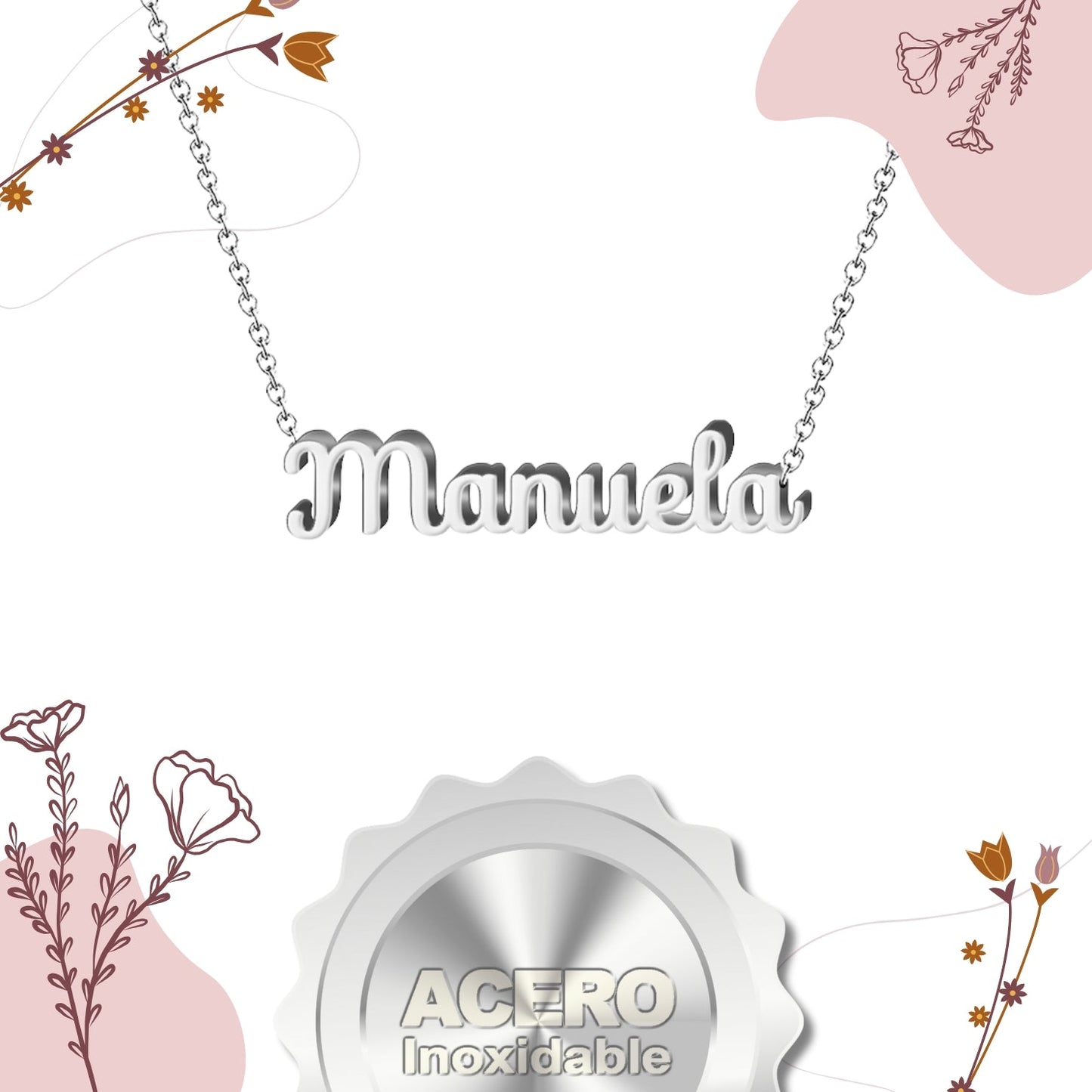 Collar Nombre Manuela Acero color Plateado
